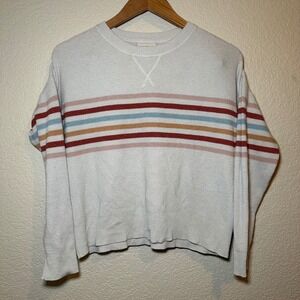 Thread & Supply Womens S Top Waffle Knit Thermal Crop Rainbow Stripes Layer Base